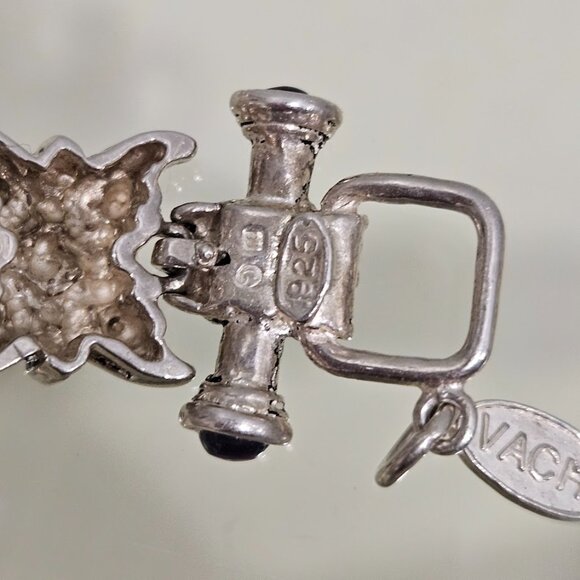 Vachi Sterling Silver Blue Stones Vintage Design Toggle Bracelet Signed - Picture 9 of 16